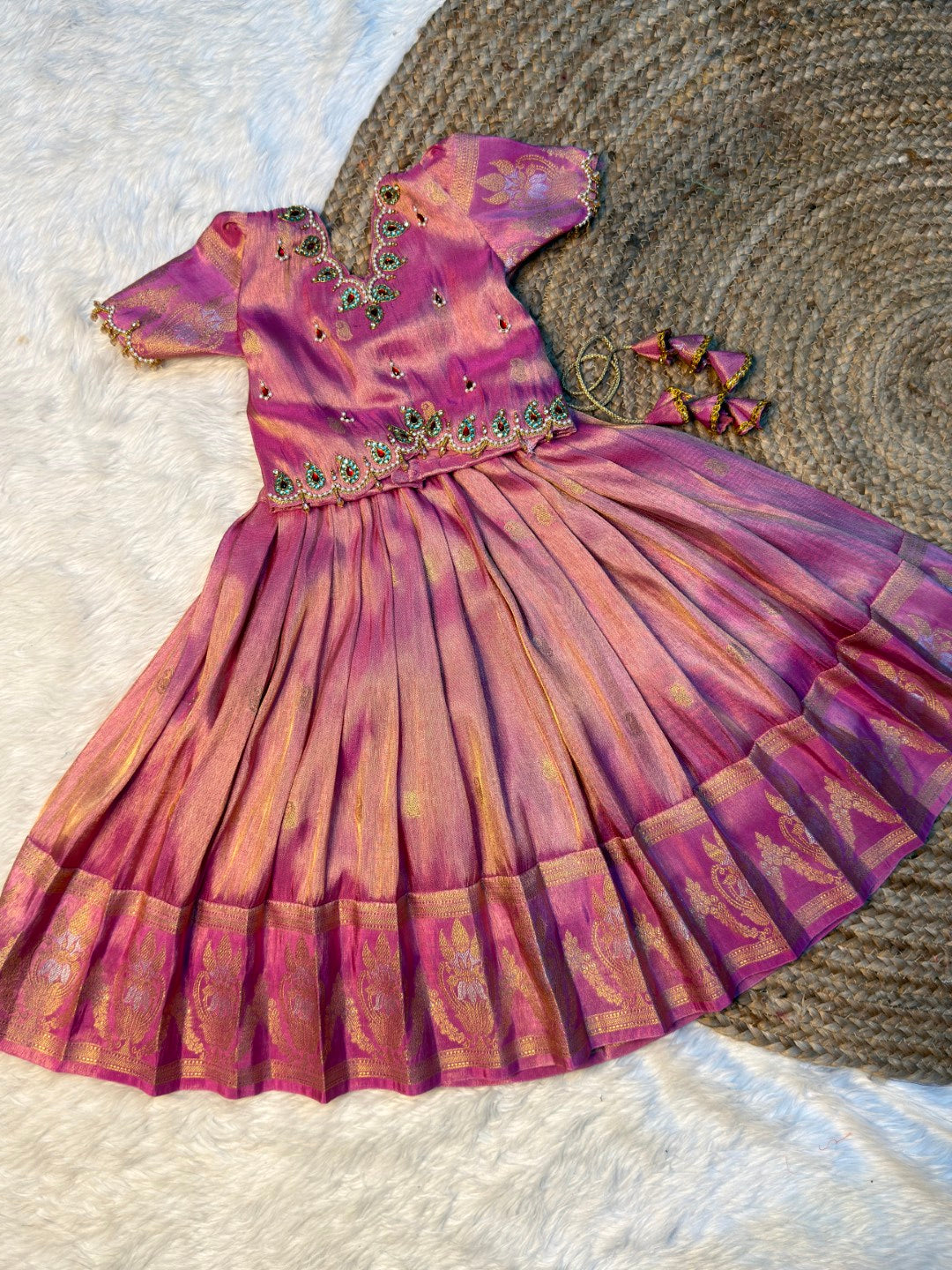 Rithu | Lilac Space Silk Aari Work Half Saree Set | CPM_0586