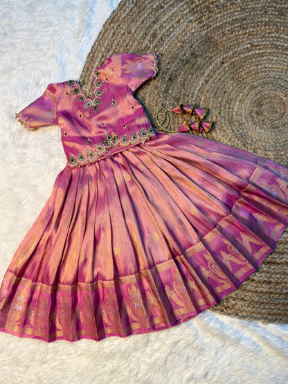 Rithu | Lilac Space Silk Aari Work Half Saree Set | CPM_0586