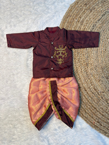 Customizable Alphabet Semi Kanchi Silk Aari Work Kurta Dhoti Set | CPM_0594