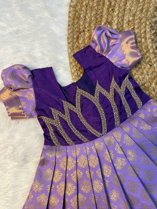 Sinamika | Violet & Lavender Kanchi Soft Silk Lotus Aari Work Gown | CPM_0595