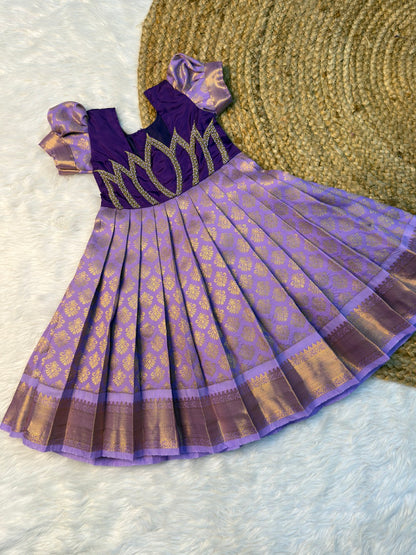 Sinamika | Violet & Lavender Kanchi Soft Silk Lotus Aari Work Gown | CPM_0595
