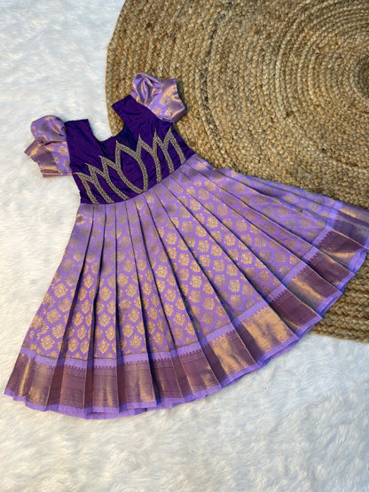 Sinamika | Violet & Lavender Kanchi Soft Silk Lotus Aari Work Gown | CPM_0595