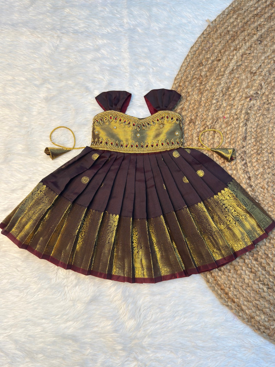 Brown Banarasi Silk Aari Pattu Gown | CPM_0596
