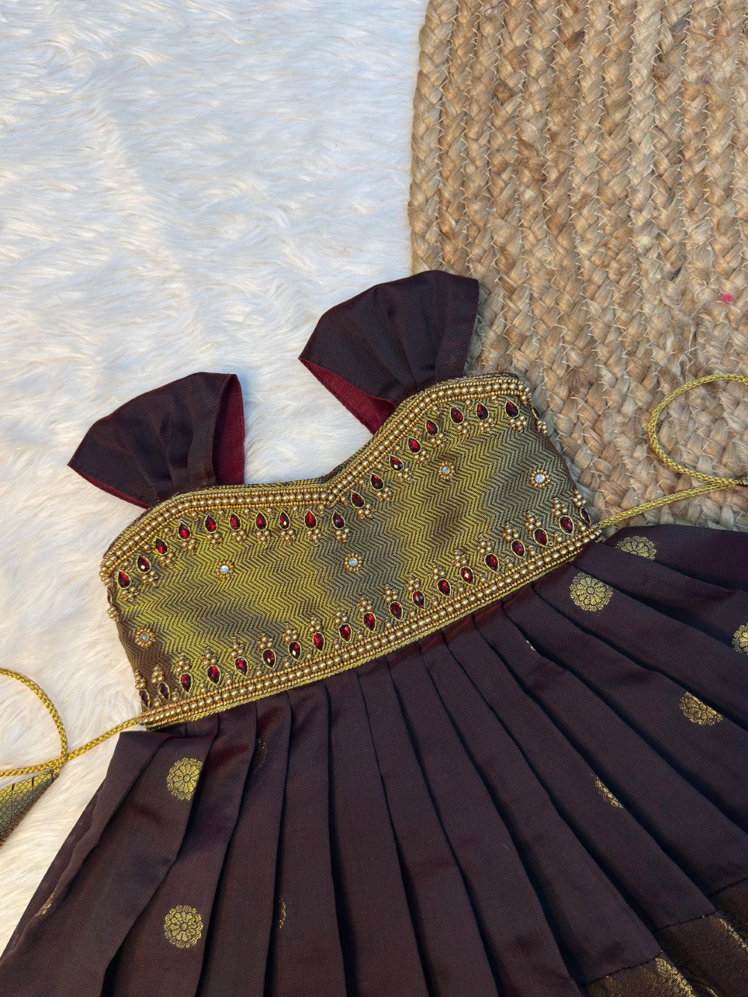 Brown Banarasi Silk Aari Pattu Gown | CPM_0596
