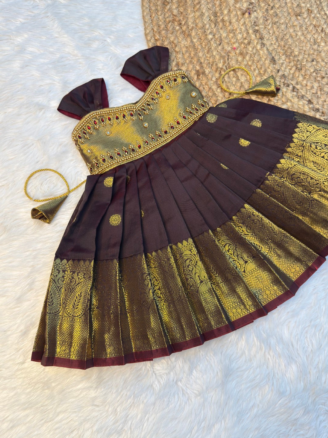 Brown Banarasi Silk Aari Pattu Gown | CPM_0596
