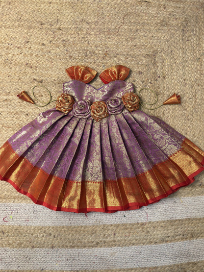 Lavender & Red Kanchi Tissue Silk Baby Pattu Gown | CPM_0598