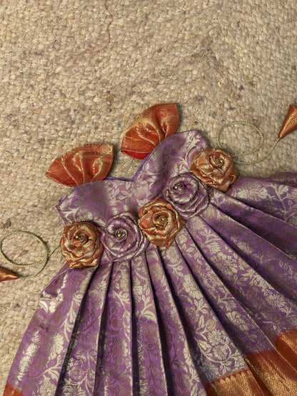 Lavender & Red Kanchi Tissue Silk Baby Pattu Gown | CPM_0598
