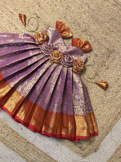 Lavender & Red Kanchi Tissue Silk Baby Pattu Gown | CPM_0598