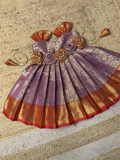 Lavender & Red Kanchi Tissue Silk Baby Pattu Gown | CPM_0598