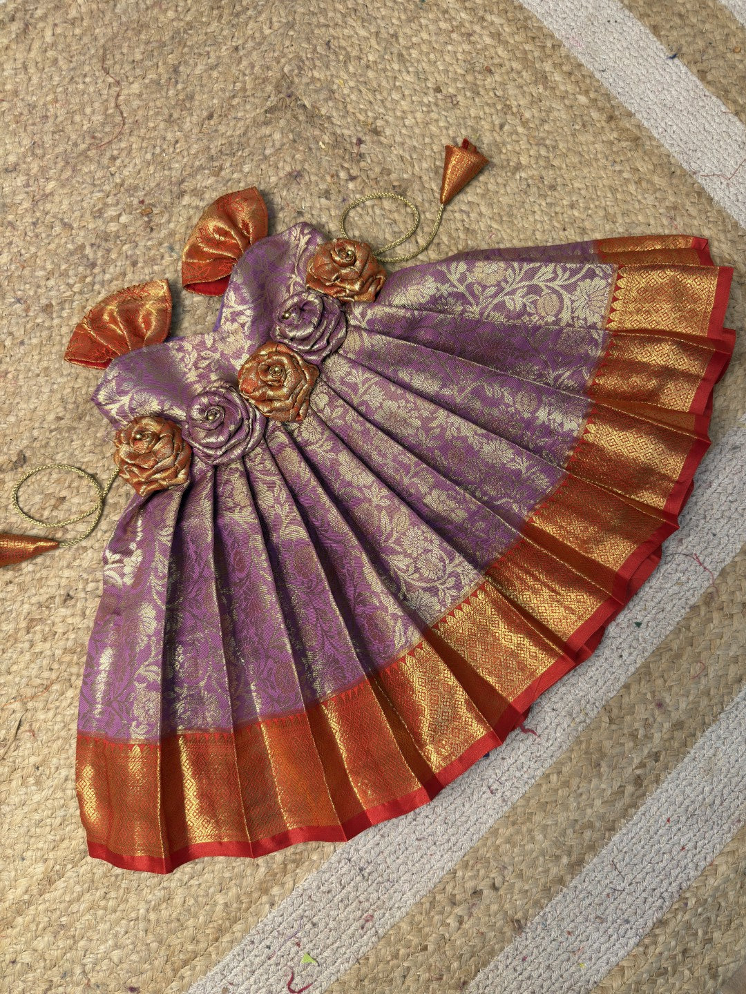 Lavender & Red Kanchi Tissue Silk Baby Pattu Gown | CPM_0598