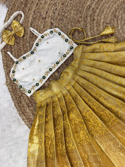 Cream & Golden Kanchi Tissue Silk Aari Work Set | CPM_0599