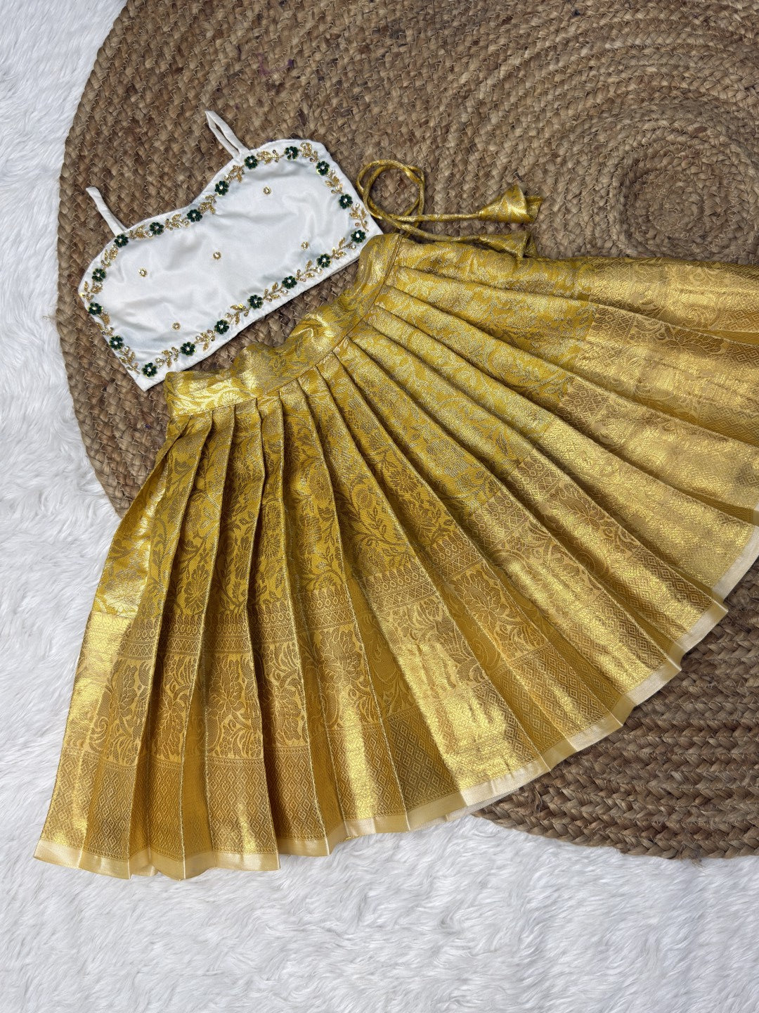Cream & Golden Kanchi Tissue Silk Aari Work Set | CPM_0599
