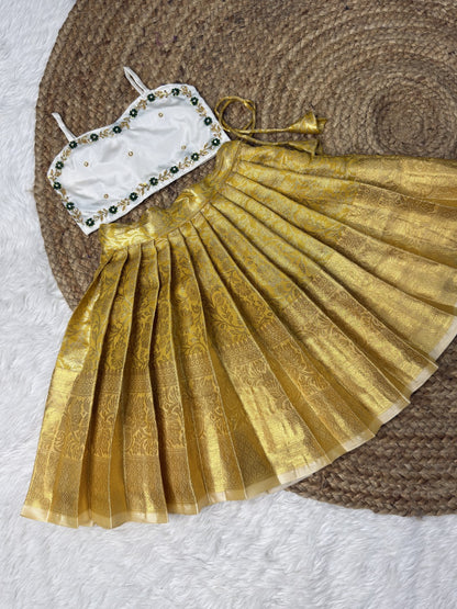Cream & Golden Kanchi Tissue Silk Aari Work Set | CPM_0599