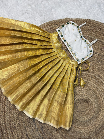 Cream & Golden Kanchi Tissue Silk Aari Work Set | CPM_0599