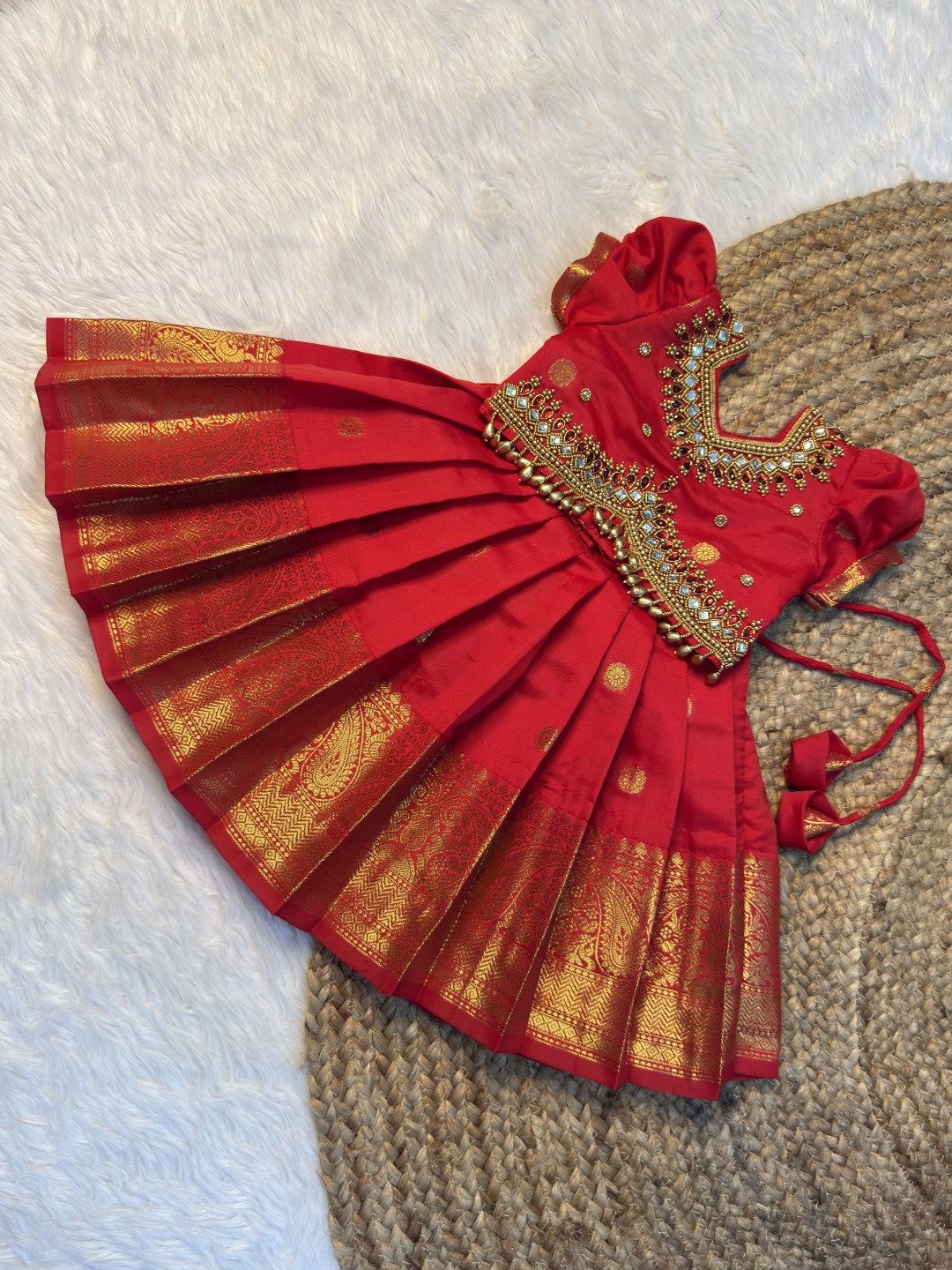 Red Banarasi Silk Aari Work Set | CPM_0600