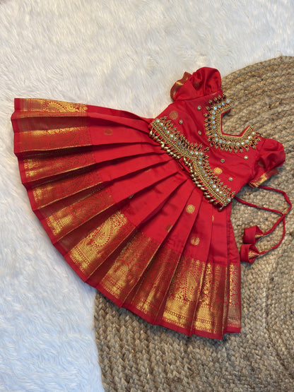 Red Banarasi Silk Aari Work Set | CPM_0600