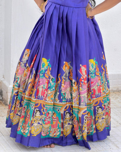 Light Purple Tussar Silk Full Length Gown with Kalamkari Temple Border | CPM_0604