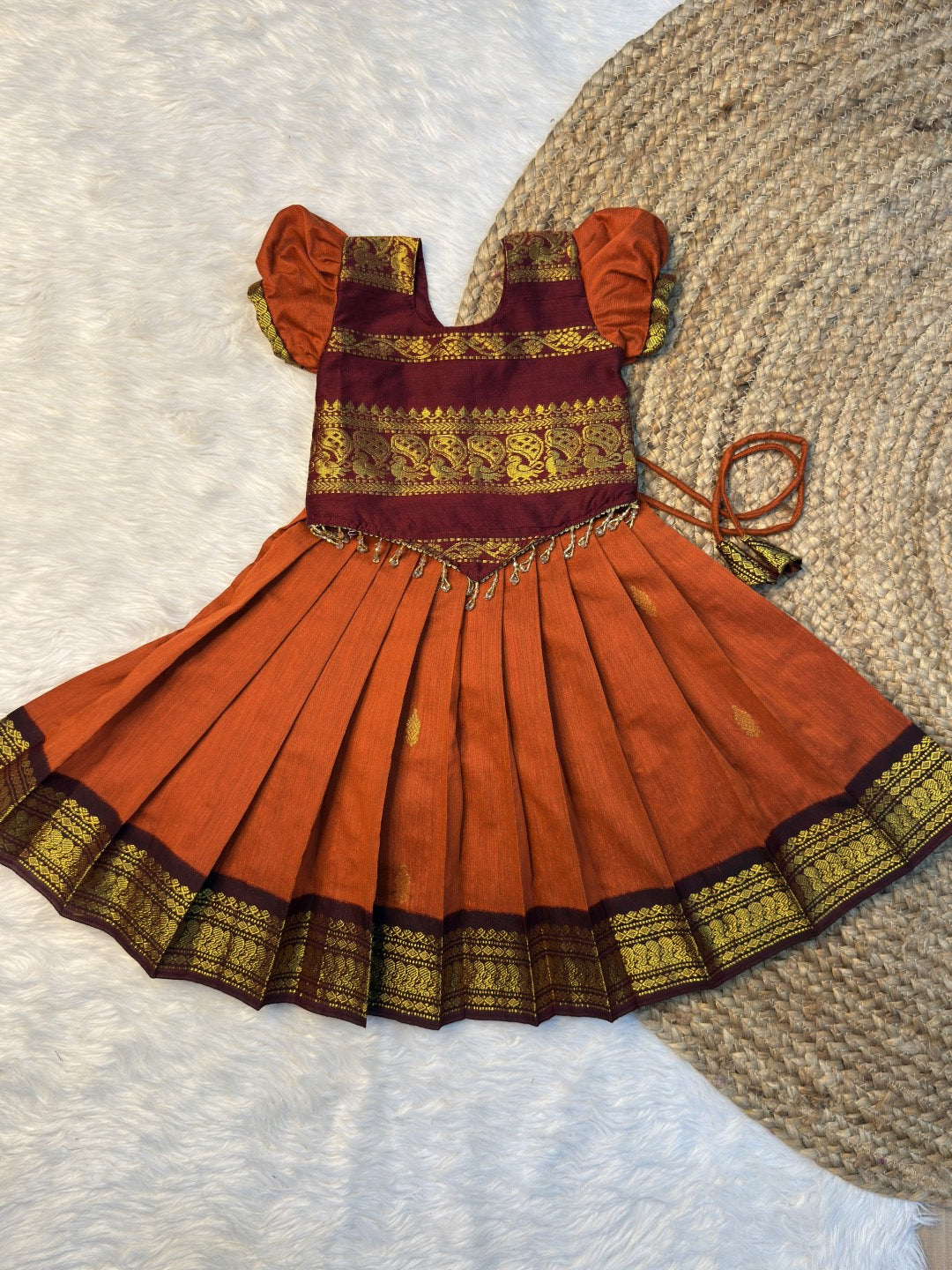 Rust Orange & Deep Maroon Kalyani Cotton Top & Skirt Set | CPM0605