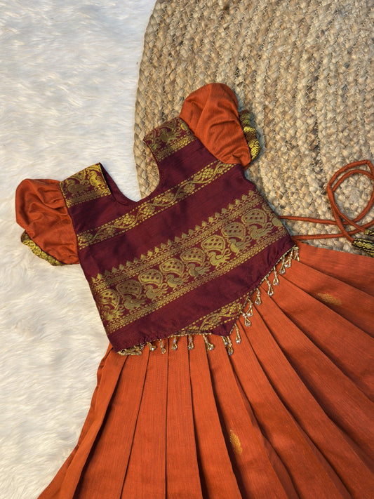 Rust Orange & Deep Maroon Kalyani Cotton Top & Skirt Set | CPM0605