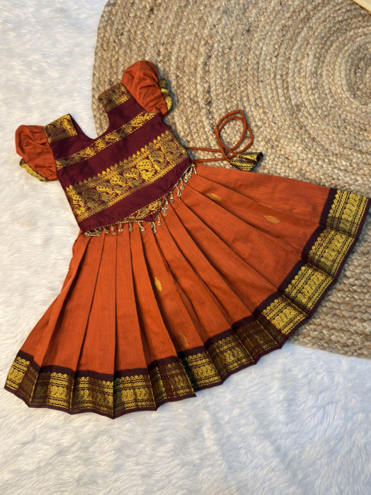 Rust Orange & Deep Maroon Kalyani Cotton Top & Skirt Set | CPM0605