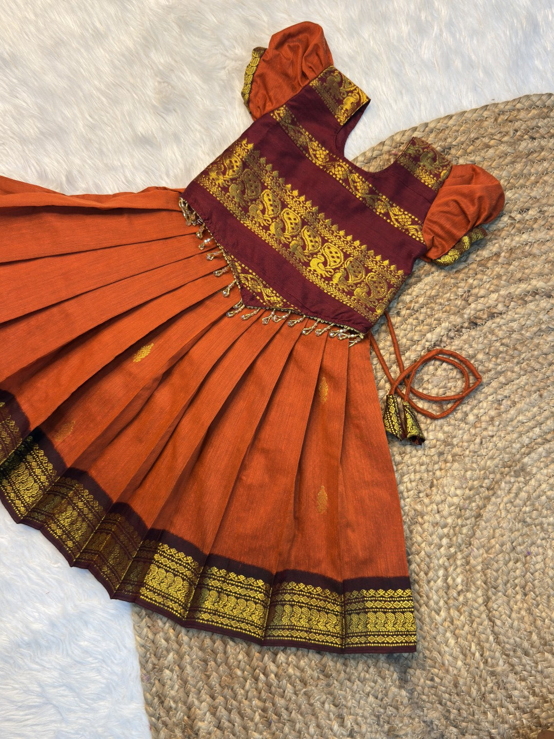 Rust Orange & Deep Maroon Kalyani Cotton Top & Skirt Set | CPM0605