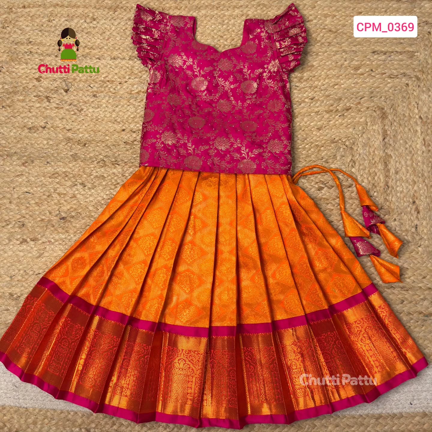 Pink & Orange Pure Kanchi Silk Pattu Pavadai | CPM_0369