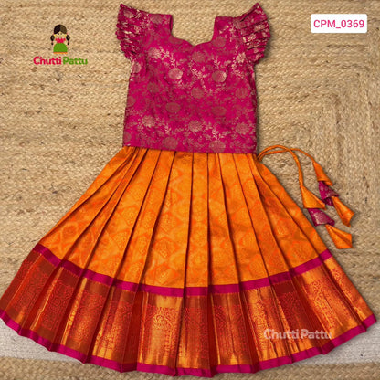 Pink & Orange Pure Kanchi Silk Pattu Pavadai | CPM_0369