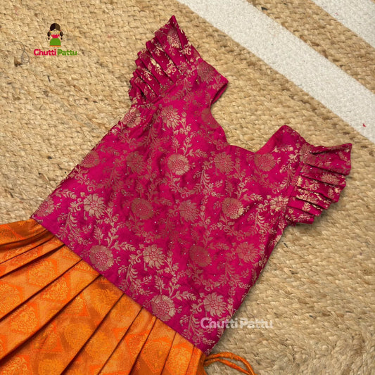 Pink & Orange Pure Kanchi Silk Pattu Pavadai | CPM_0369