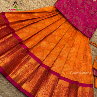 Pink & Orange Pure Kanchi Silk Pattu Pavadai | CPM_0369