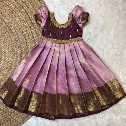 Lavender & Wine Aari Work Full-Length Pattu Gown | CPM_0441