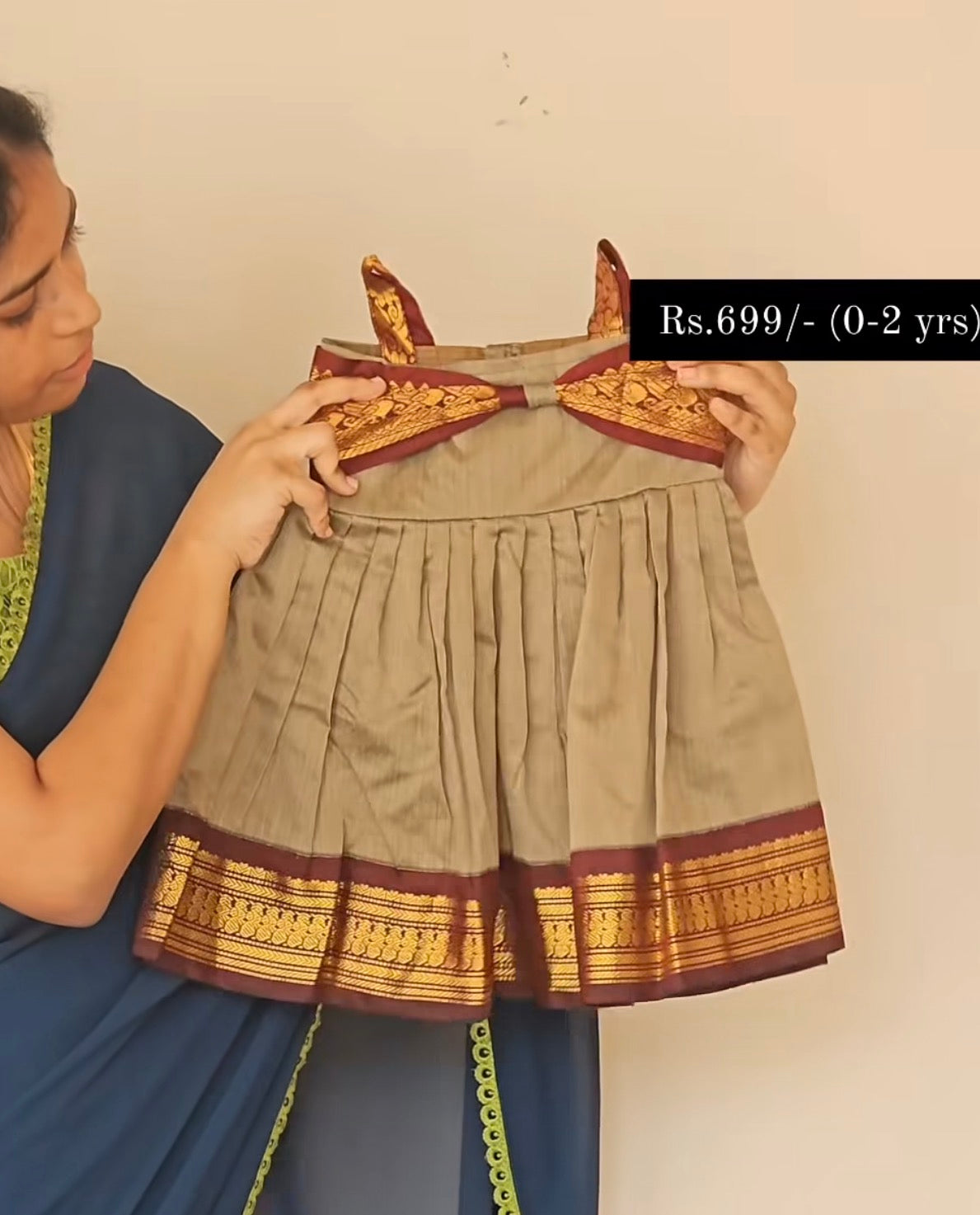 Light Brown Pure Kalyani Cotton Sleeveless Frock | CPM_0290_BRN