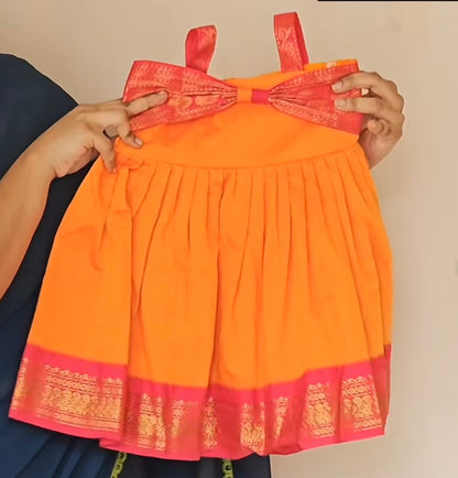 Orange Pure Kalyani Cotton Sleeveless Frock | CPM_0290_ORG