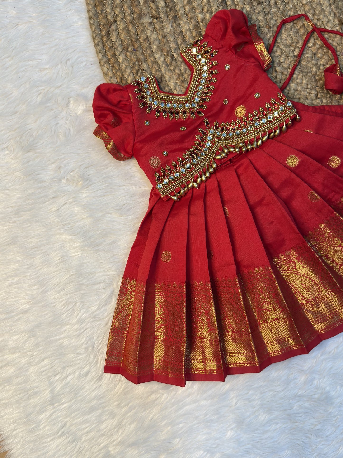 Red Soft Banarasi Aari Pattu Pavadai Set ✨ | CPM_0600