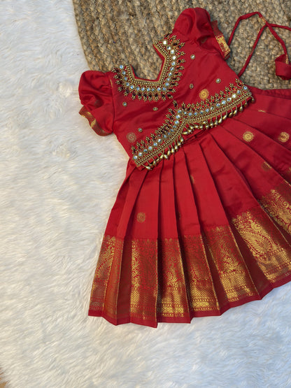 Red Soft Banarasi Aari Pattu Pavadai Set ✨ | CPM_0600
