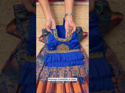 Blue Premium Aari Pattu Pavadai with Double-Layered Frills | CPM_0480