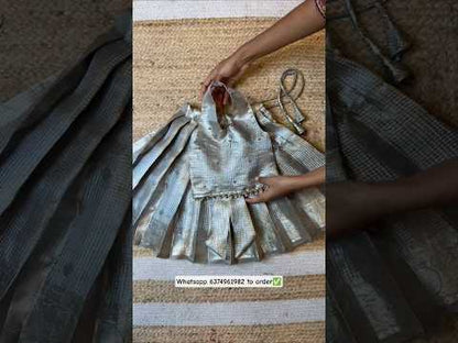 Silver Tissue Silk Halter Neck Crop Top & Skirt | CPM_0471