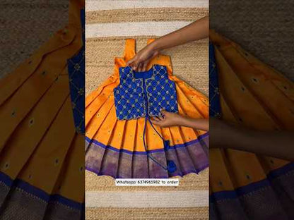 Yazhini – Mango Yellow & Blue Overcoat Aari Set | CPM_0475A