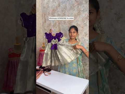 Violet & Silver Tissue Silk Frock | CPM_0468