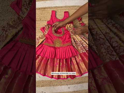 Golden Pink Aari Pattu Pavadai with Lakshmi Pendant | CPM_0470