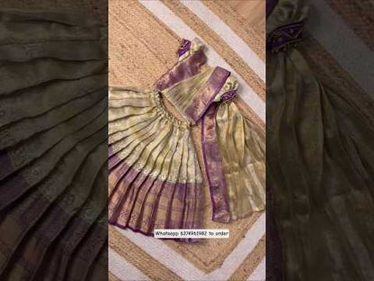 Off-White & Lavender Half Saree with sleeves aari | CPM_0474