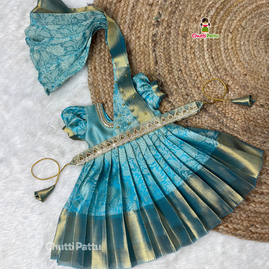 Blue Tissue Silk Baby Gown with Dupatta | CPM_0568