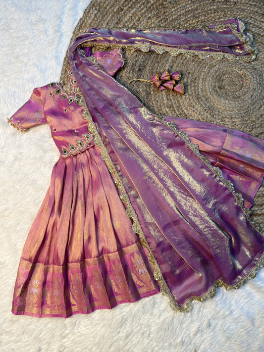 Rithu | Lilac Space Silk Aari Work Half Saree Set | CPM_0586